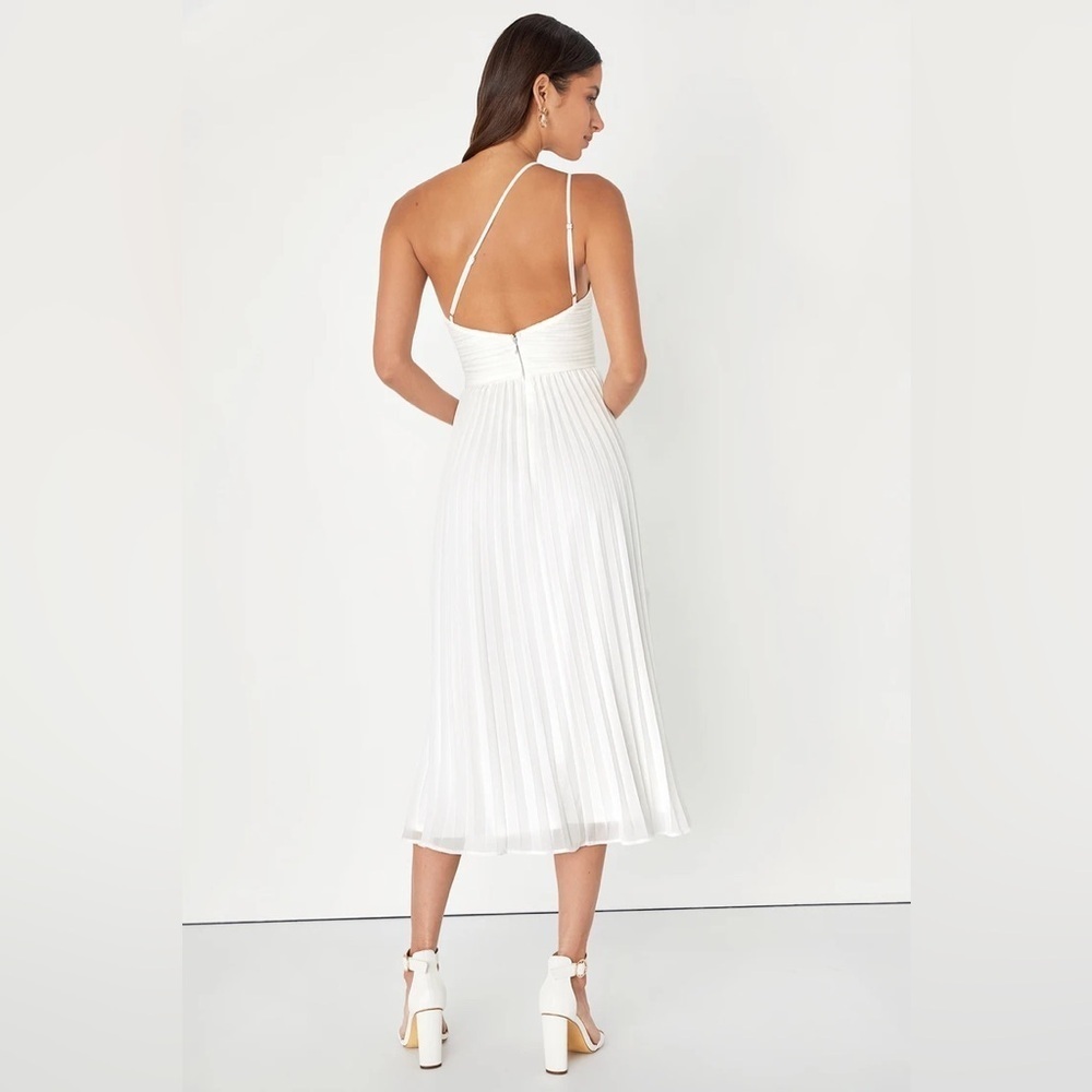 NWOT Lulus Wondrous Muse White Pleated One-Shoulder Plisse Midi Dress - Picture 2 of 10